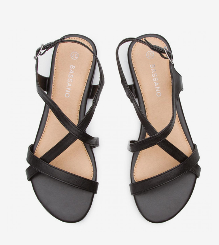 Slingback Cross Strap Buckle Closure Sandals - Black WP01-1549