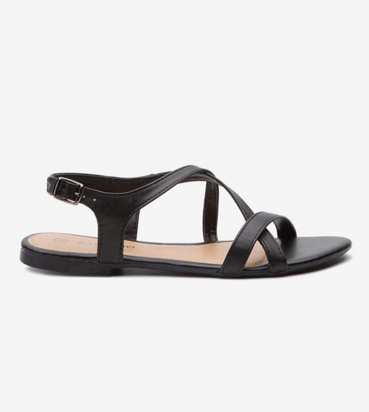 Slingback Cross Strap Buckle Closure Sandals - Black WP01-1549