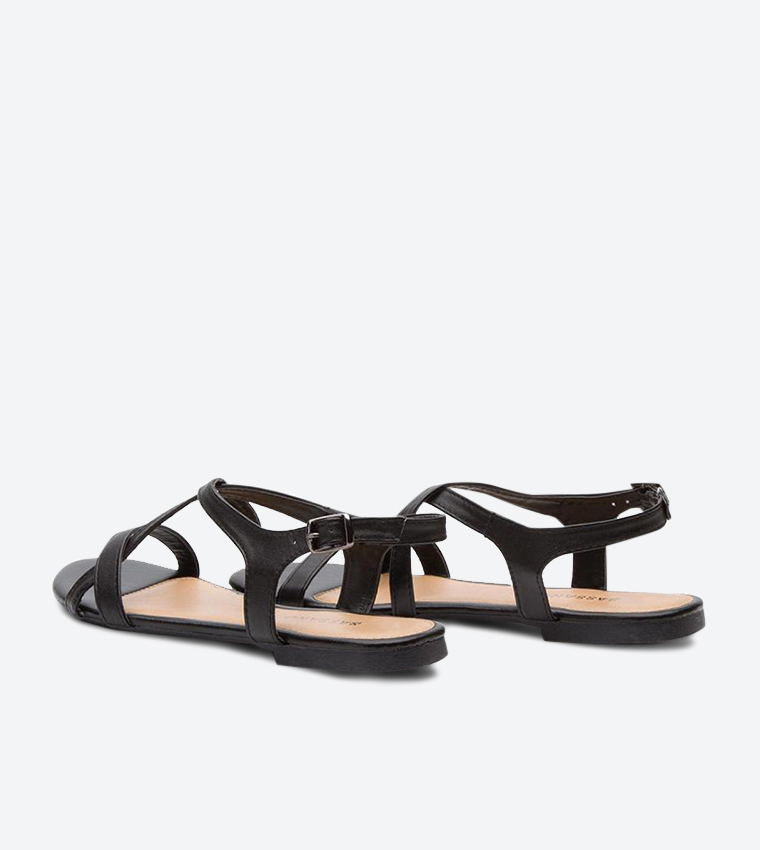 Slingback Cross Strap Buckle Closure Sandals - Black WP01-1549