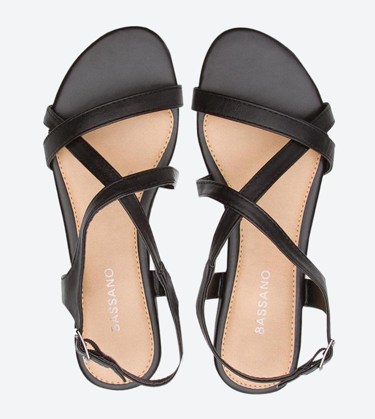 Slingback Cross Strap Buckle Closure Sandals - Black WP01-1549