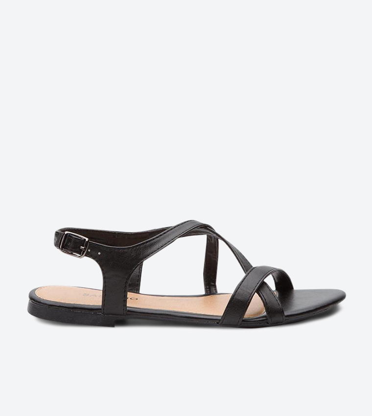 Slingback Cross Strap Buckle Closure Sandals - Black WP01-1549