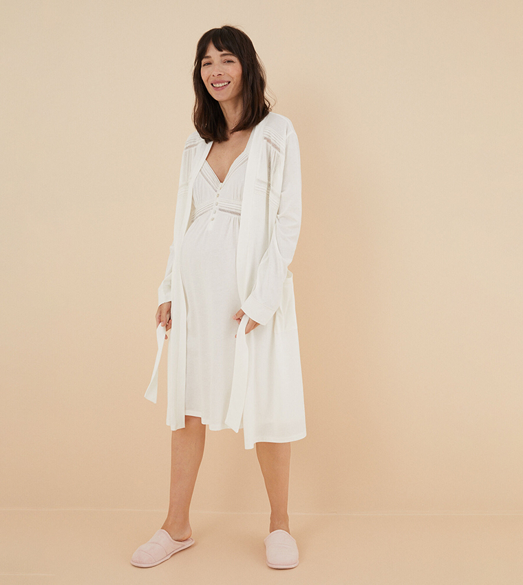 Lace Trim Maternity Robe