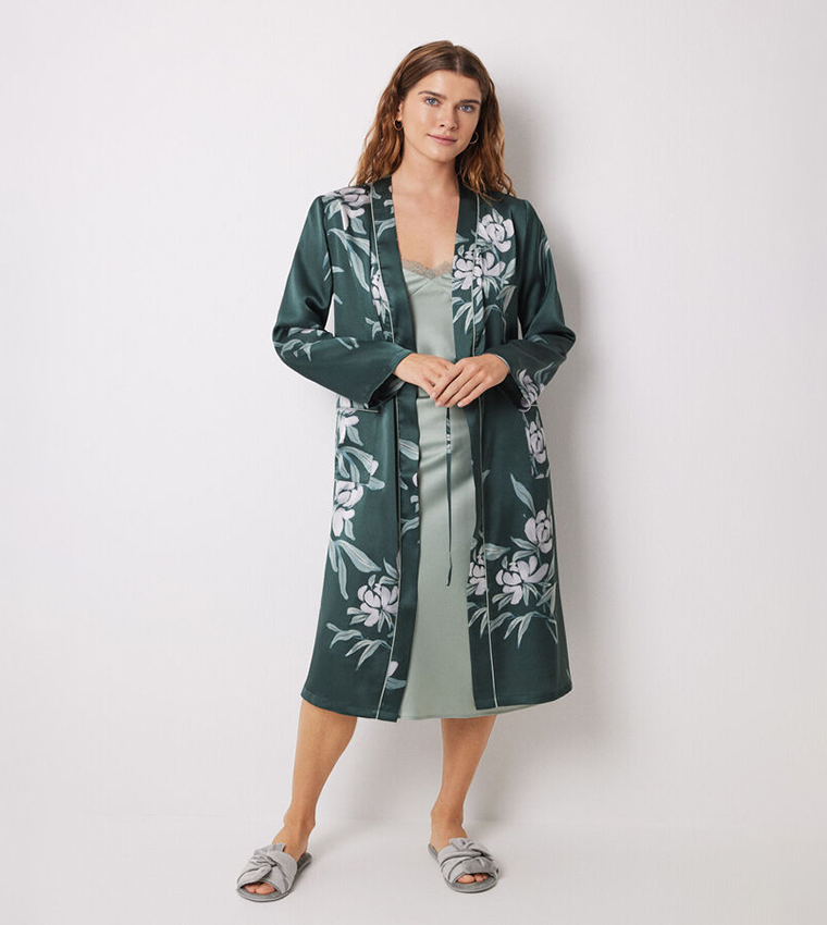 Floral Print Satin Robe