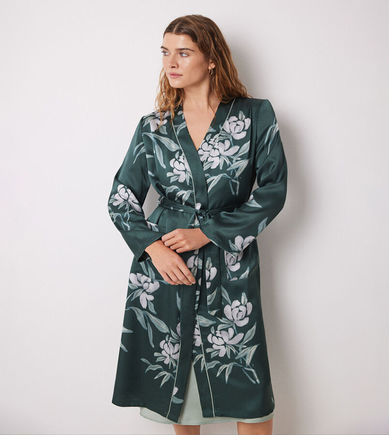 Floral Print Satin Robe