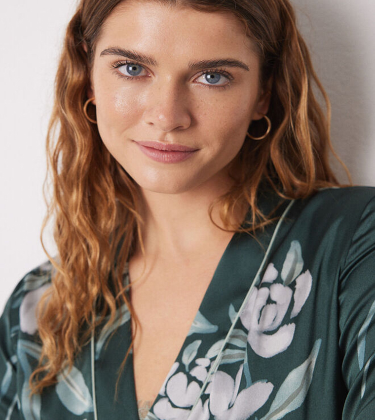 Floral Print Satin Robe