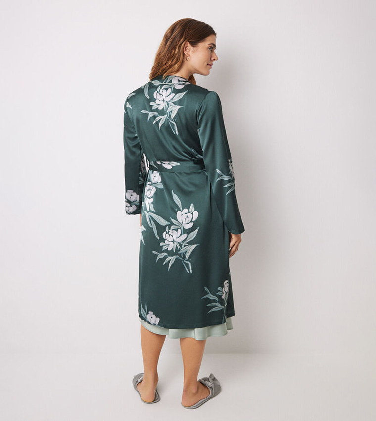 Floral Print Satin Robe