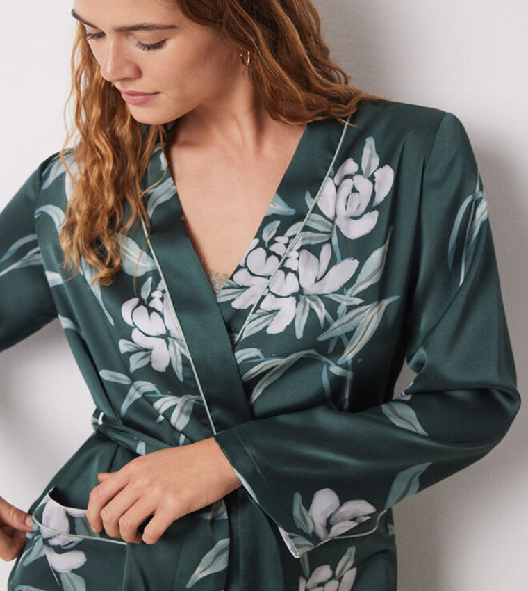 Floral Print Satin Robe