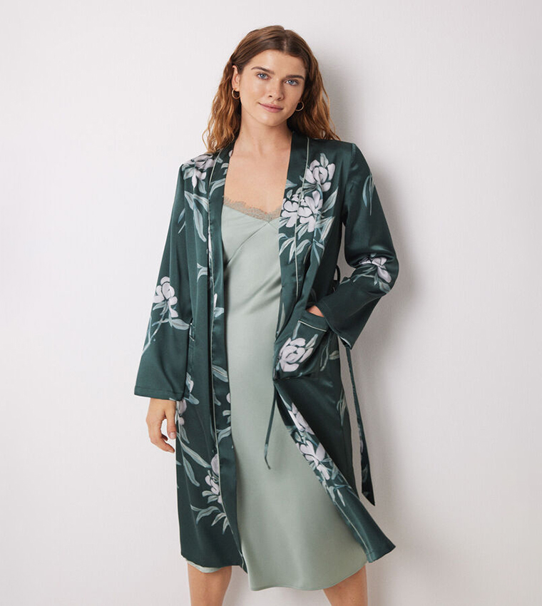 Floral Print Satin Robe