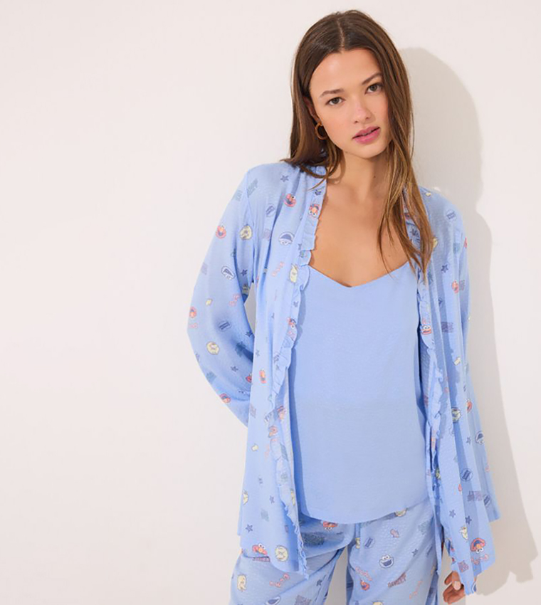 3 Piece Sesame Street Printed Viscose Pyjama Set