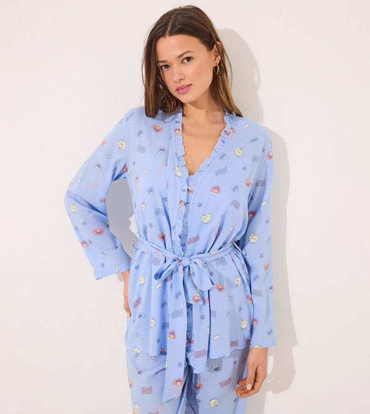 3 Piece Sesame Street Printed Viscose Pyjama Set