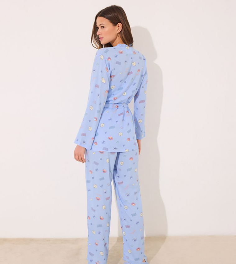 3 Piece Sesame Street Printed Viscose Pyjama Set