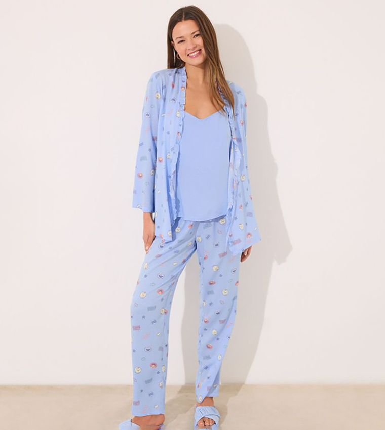 3 Piece Sesame Street Printed Viscose Pyjama Set