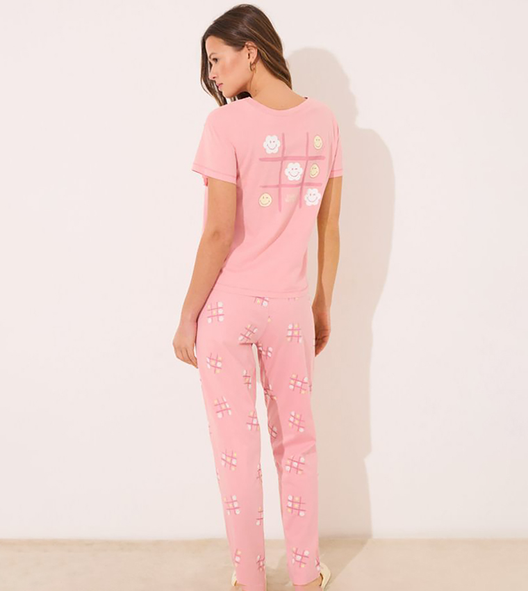 Smiley Printed Short Sleeves Cotton Pyjama Set