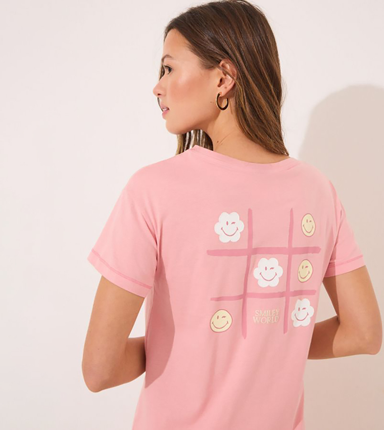 Smiley Printed Short Sleeves Cotton Pyjama Set