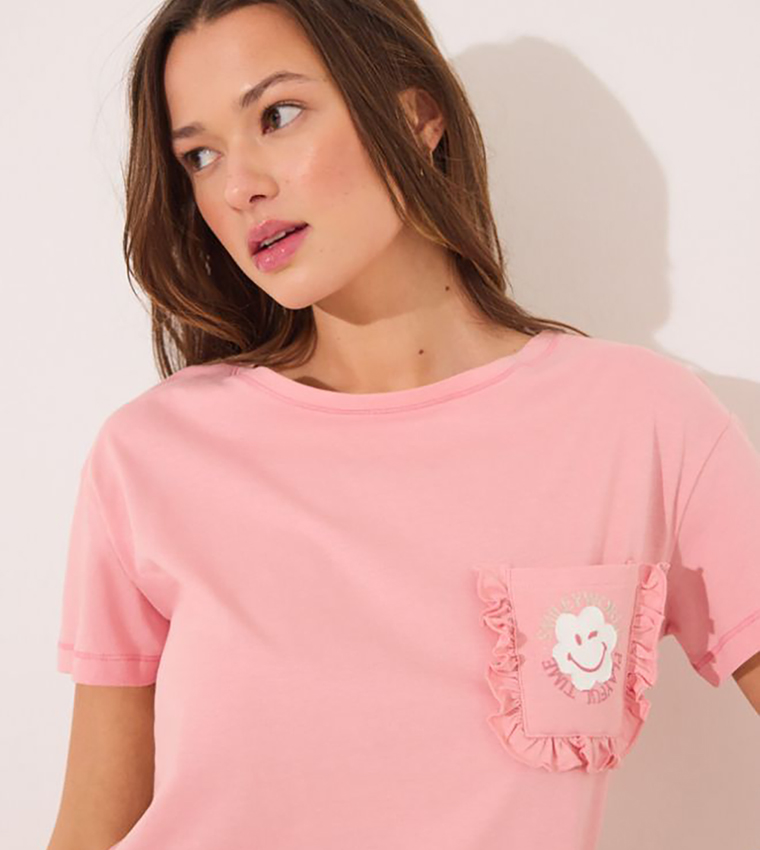 Smiley Printed Short Sleeves Cotton Pyjama Set