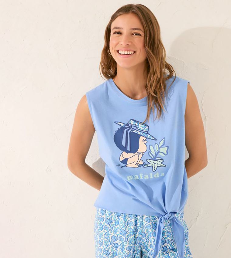 Printed Sleeveless Cotton Capri Pyjama Set