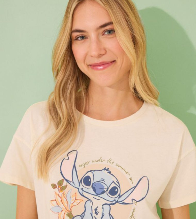 Lilo & Stitch Printed Crew Neck Pyjama Set