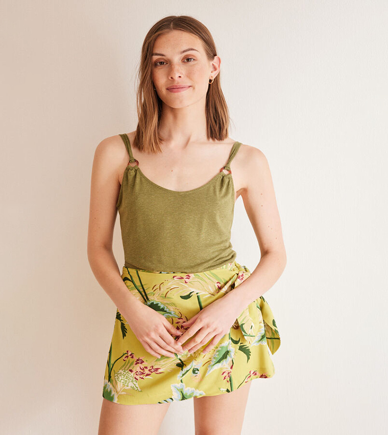 Solid Linen Strappy Sleep Top