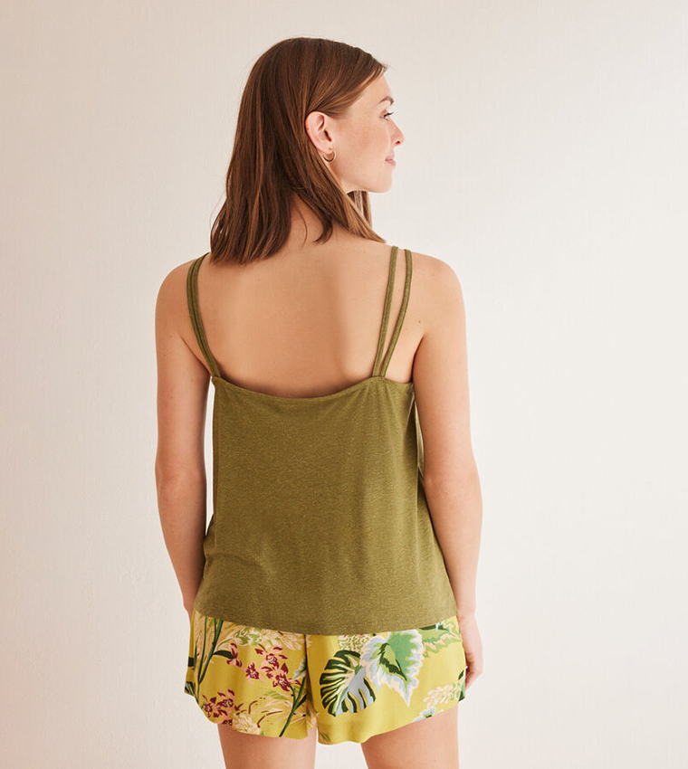 Solid Linen Strappy Sleep Top