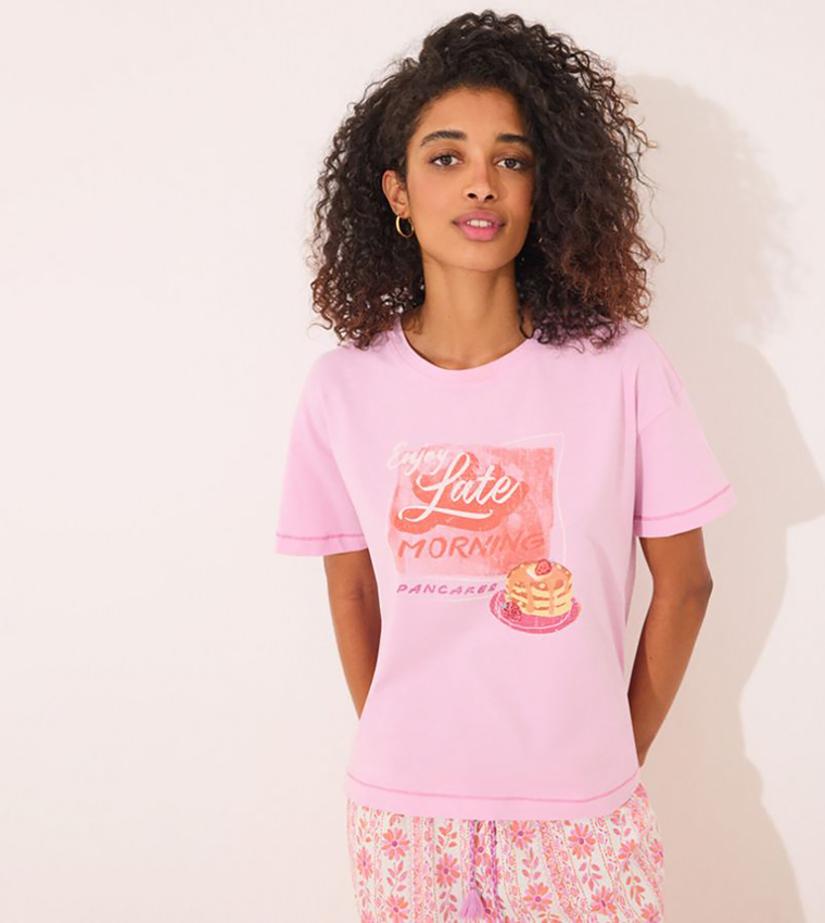 Printed Short Sleeves Cotton Lounge T-Shirt
