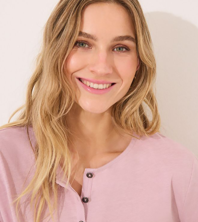 Solid 3/4 Sleeves Cotton Lounge T-Shirt