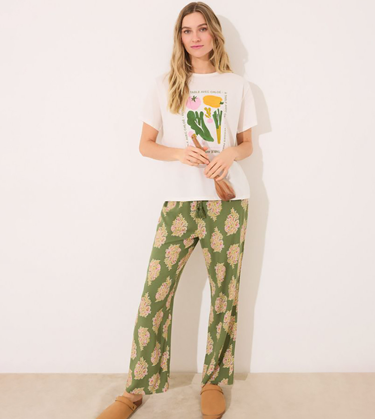 Printed Short Sleeves Cotton Lounge T-Shirt