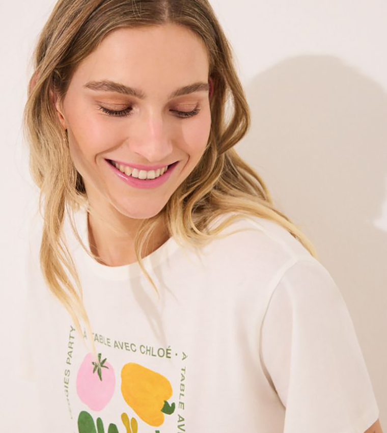 Printed Short Sleeves Cotton Lounge T-Shirt