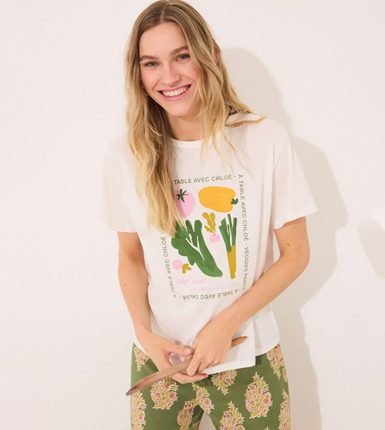 Printed Short Sleeves Cotton Lounge T-Shirt