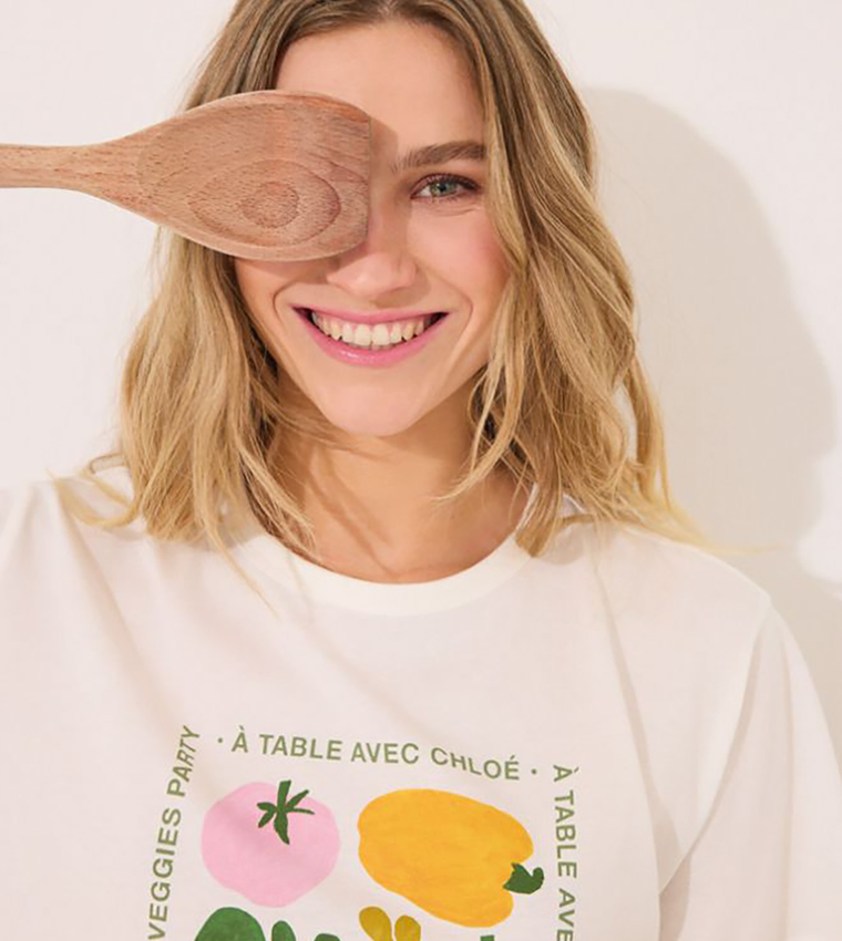 Printed Short Sleeves Cotton Lounge T-Shirt