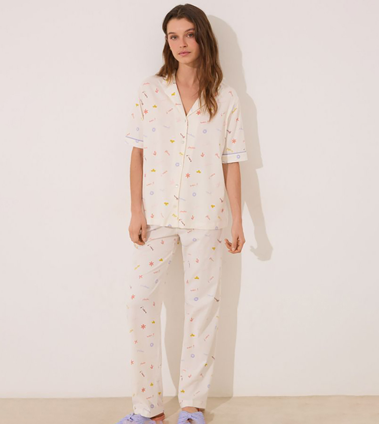 قميص نوم قطن بكم قصير