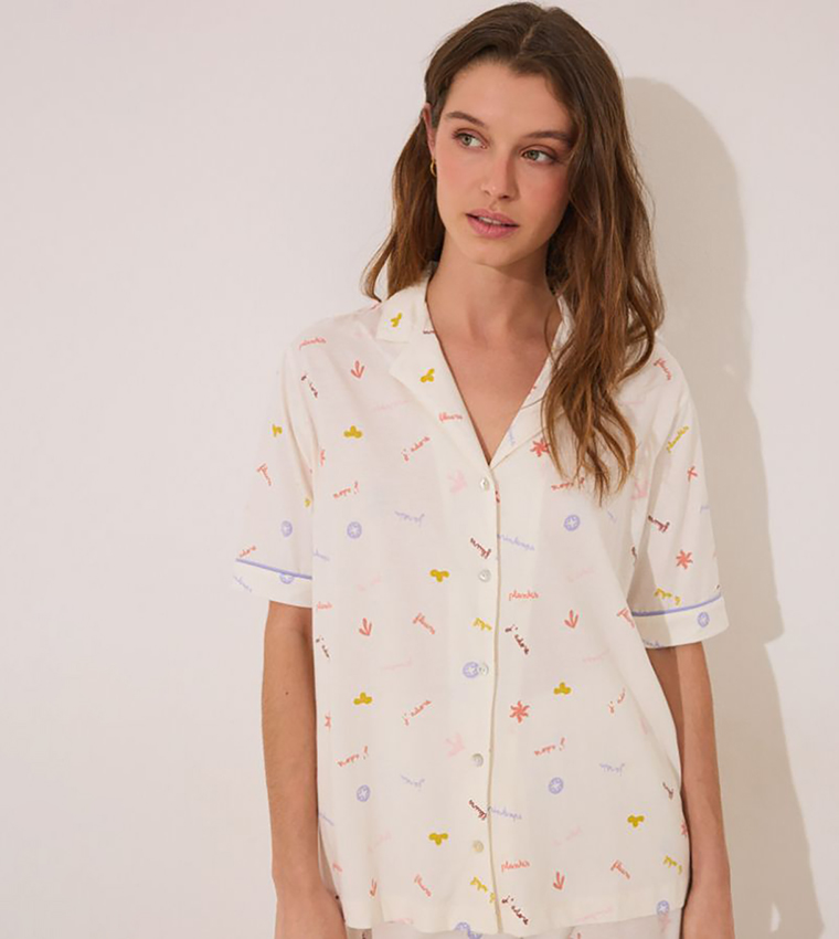 قميص نوم قطن بكم قصير