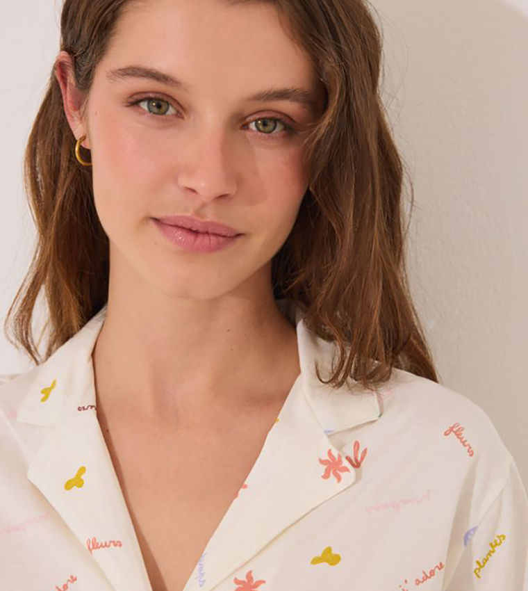 قميص نوم قطن بكم قصير