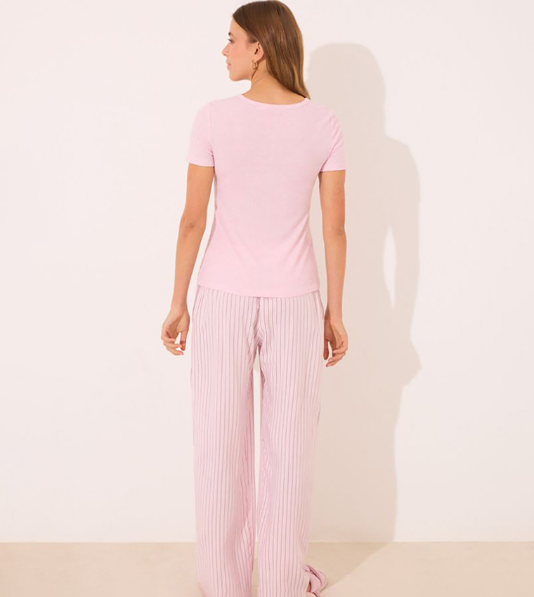 Striped Short Sleeves Viscose Pyjama Set