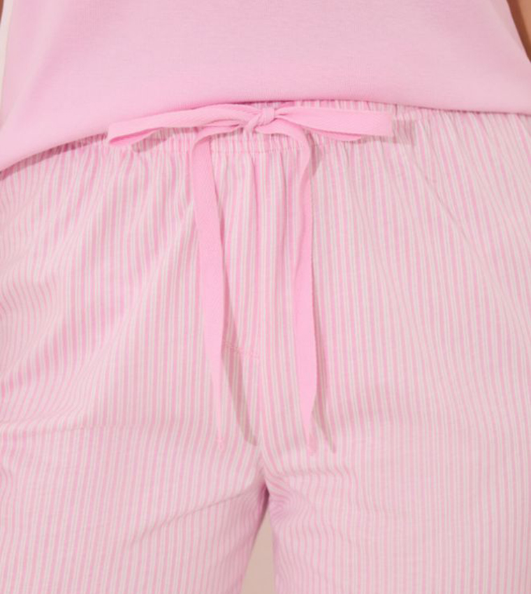 Striped Short Sleeves Cotton Pyjama Set