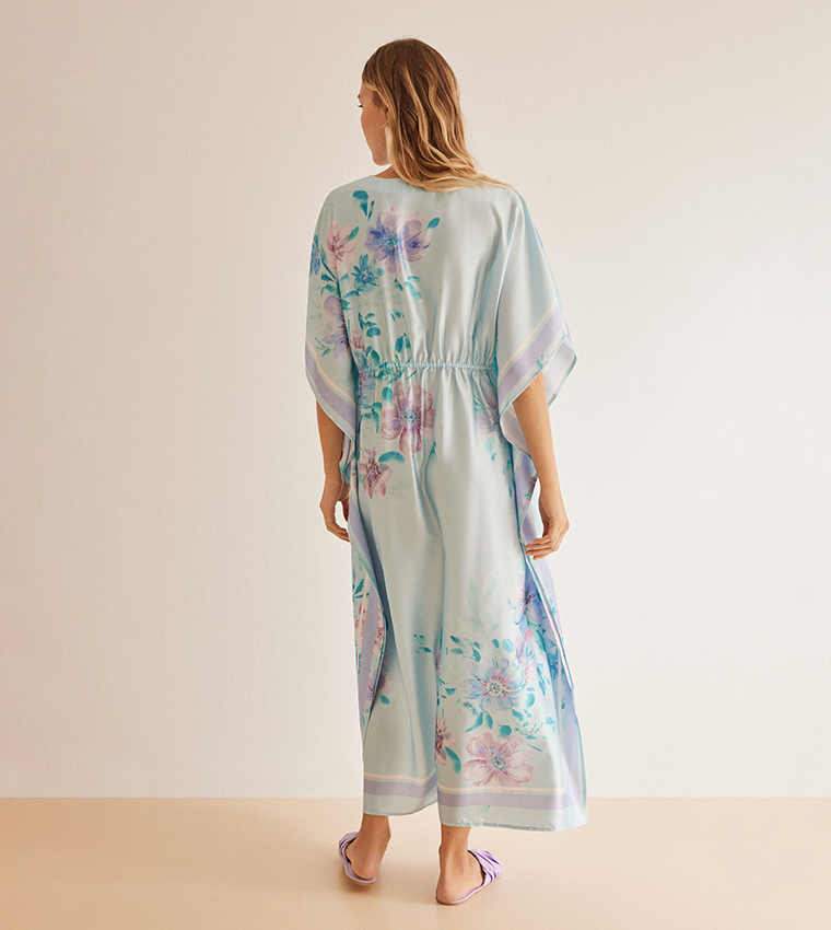 Floral Print Satin Kaftan Dress