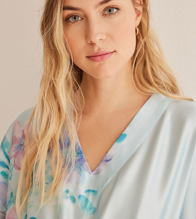 Floral Print Satin Kaftan Dress