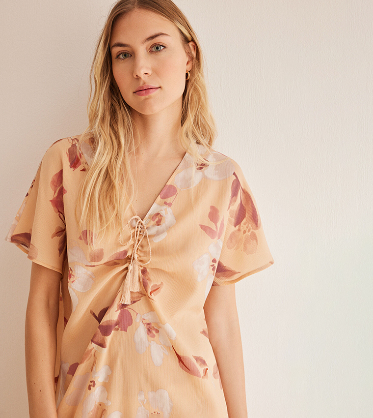 Printed V-Neck Midi Dress