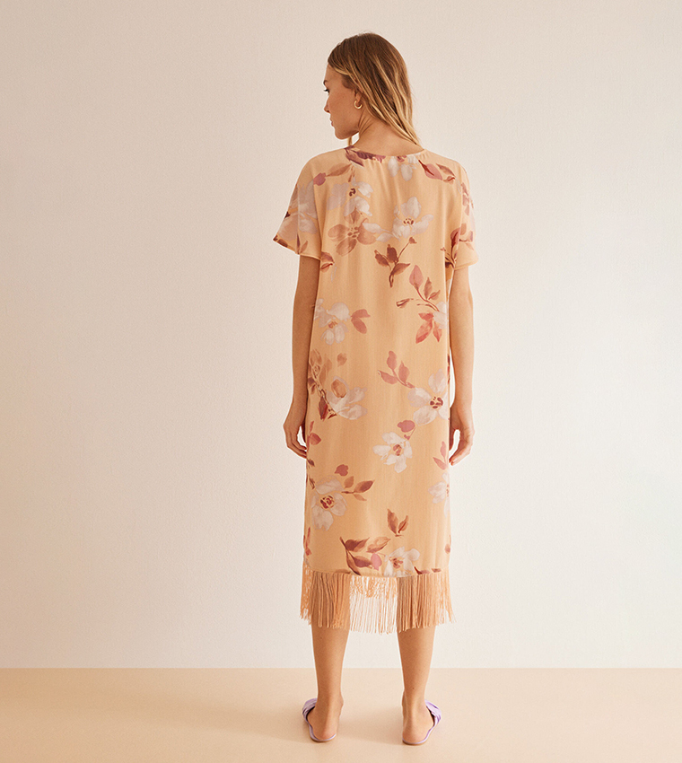 Printed V-Neck Midi Dress