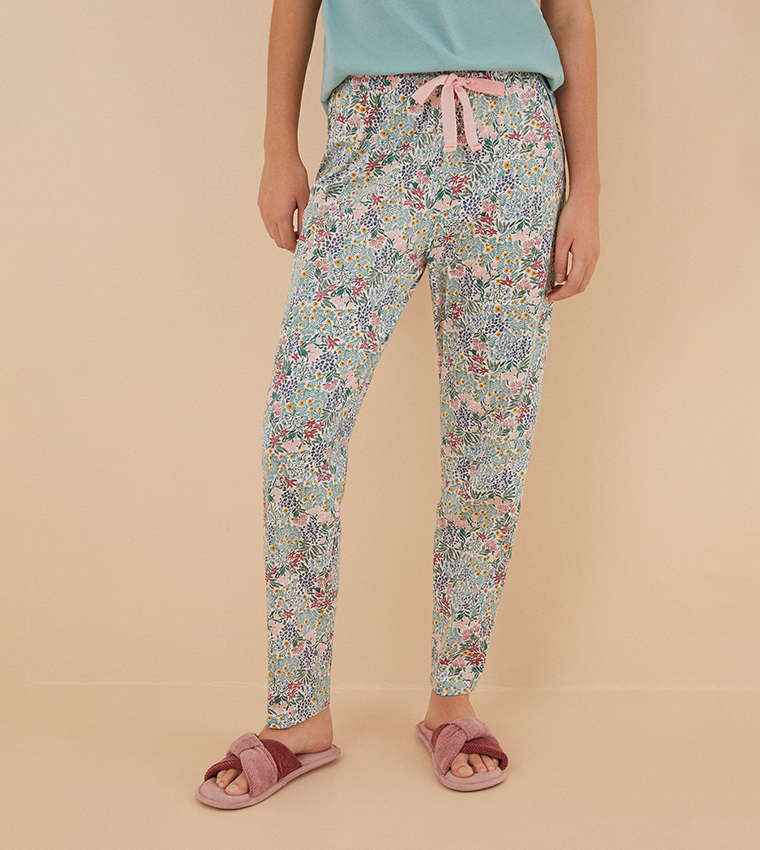Floral Printed Drawstring Waist Lounge Pants