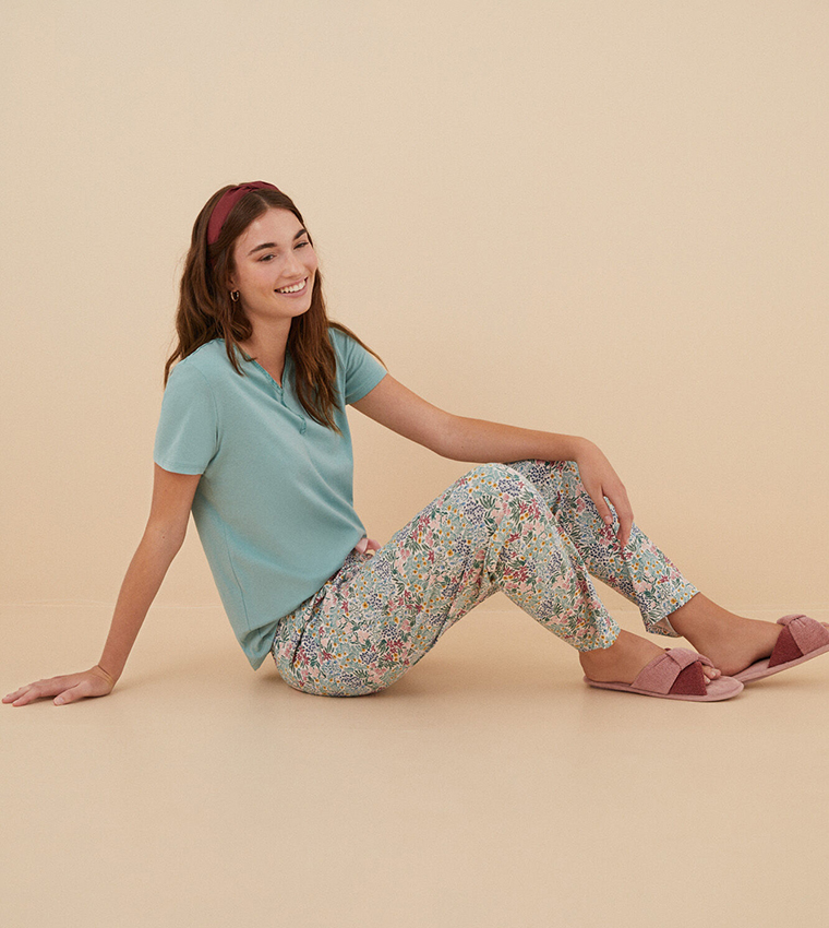 Floral Printed Drawstring Waist Lounge Pants