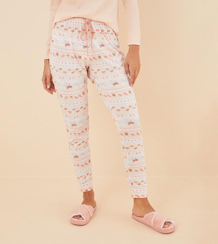 Buy Women’secret Printed Drawstring Waist Pajama Pants In Orange