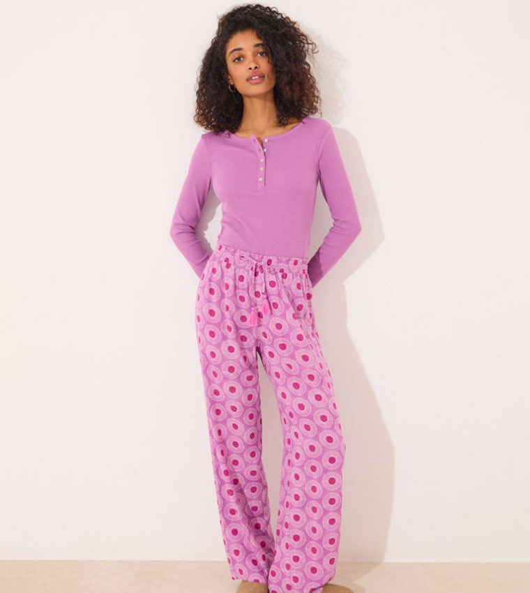 Printed Long Sleeves Viscose Lounge Pants