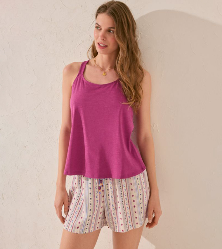 Printed Elastic Waist Viscose Lounge Shorts