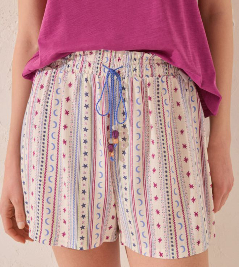 Printed Elastic Waist Viscose Lounge Shorts