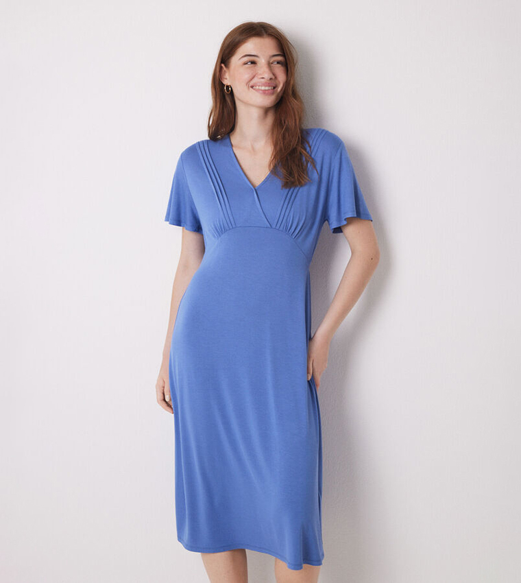 Solid V-Neck Midi Dress
