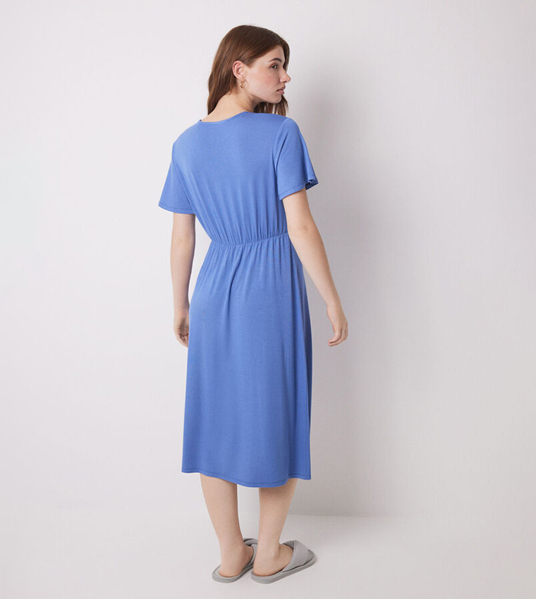 Solid V-Neck Midi Dress