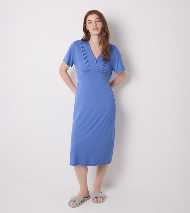 Solid V-Neck Midi Dress