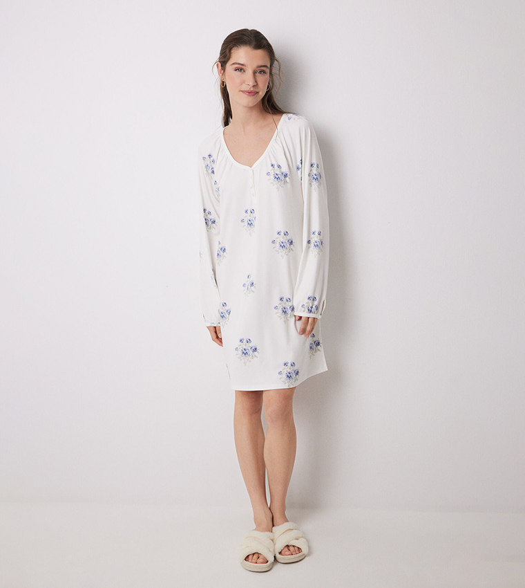 Floral Printed V-Neck Nightdress