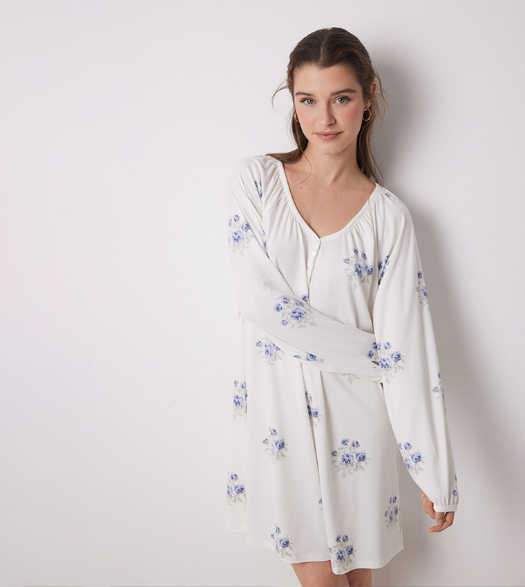 Floral Printed V-Neck Nightdress
