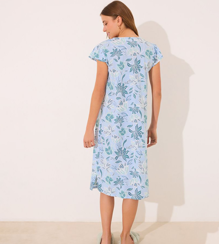 Floral Printed Short Sleeves Cotton Nightdress